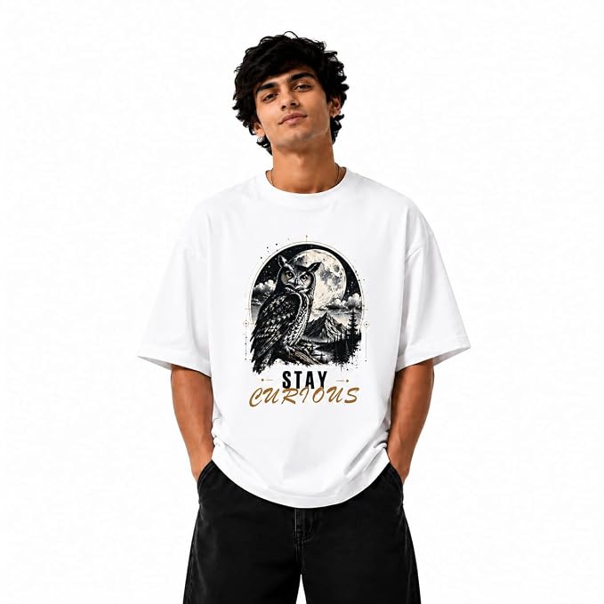 Moonlit Streets Men's Oversized Graphic Printed T-Shirt | 100% Combed Cotton | Bio Wash | Round Neck | Half Sleeve | Relaxed Fit Casual Streetwear