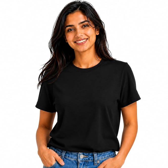 Moonlit Streets Women's Round Neck T-Shirt | 100% Ring Spun Super Combed Cotton | Half Sleeve Regular Fit Casual Cotton Plain T-Shirt for Women
