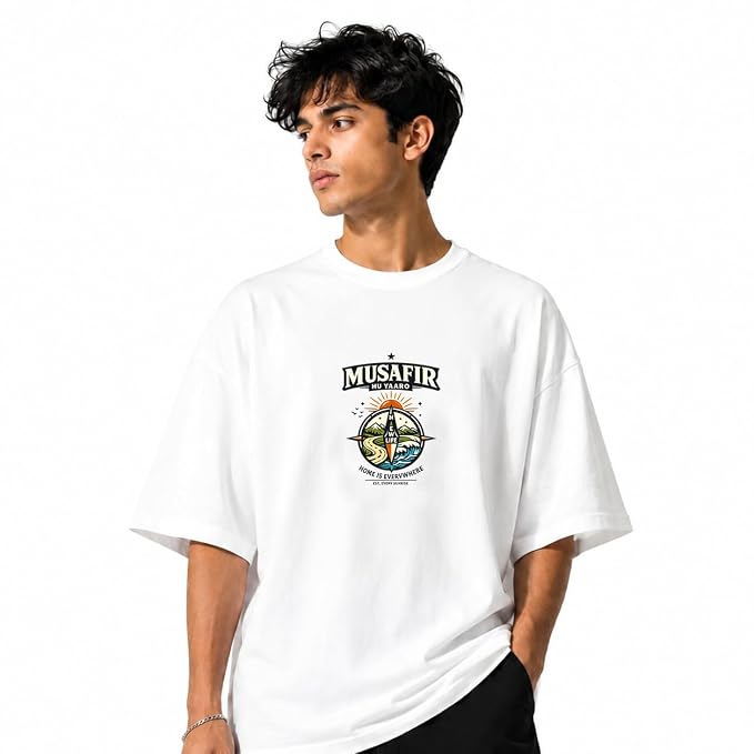 Moonlit Streets Men’s Oversized Graphic T-Shirt | 100% Combed Cotton | Round Neck Half Sleeve