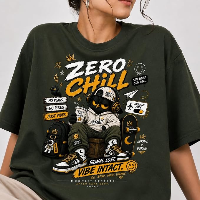 Moonlit Streets Women's Oversized T-Shirt | Relaxed Fit Crew Neck Casual Streetwear T-Shirt Olive Green