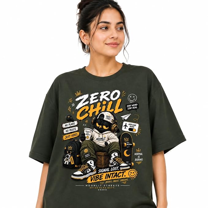 Moonlit Streets Women's Oversized T-Shirt | Relaxed Fit Crew Neck Casual Streetwear T-Shirt Olive Green