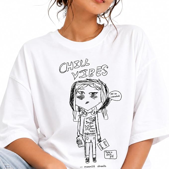 Moonlit Streets Women's Oversized T-Shirt | Relaxed Fit Crew Neck Casual Streetwear T-Shirt White