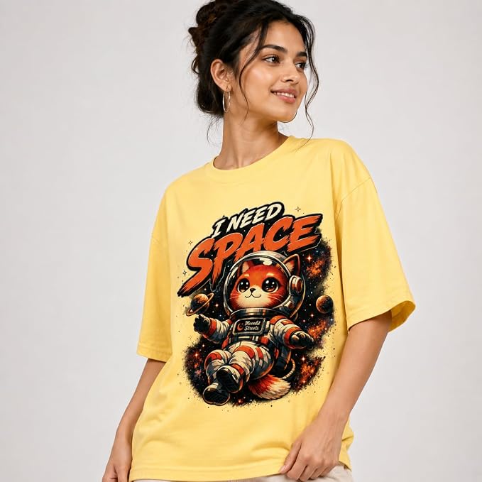Moonlit Streets Women's Oversized T-Shirt | Relaxed Fit Crew Neck Casual Streetwear T-Shirt Yellow