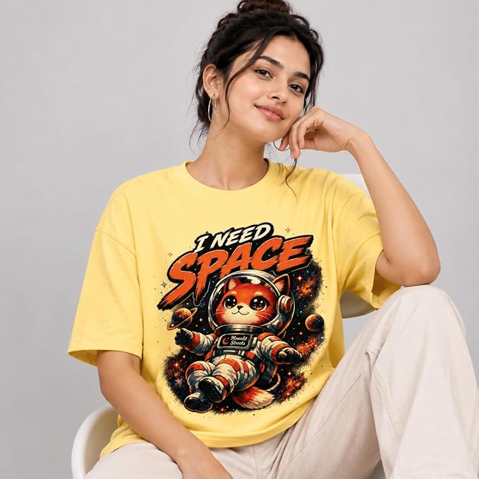 Moonlit Streets Women's Oversized T-Shirt | Relaxed Fit Crew Neck Casual Streetwear T-Shirt Yellow