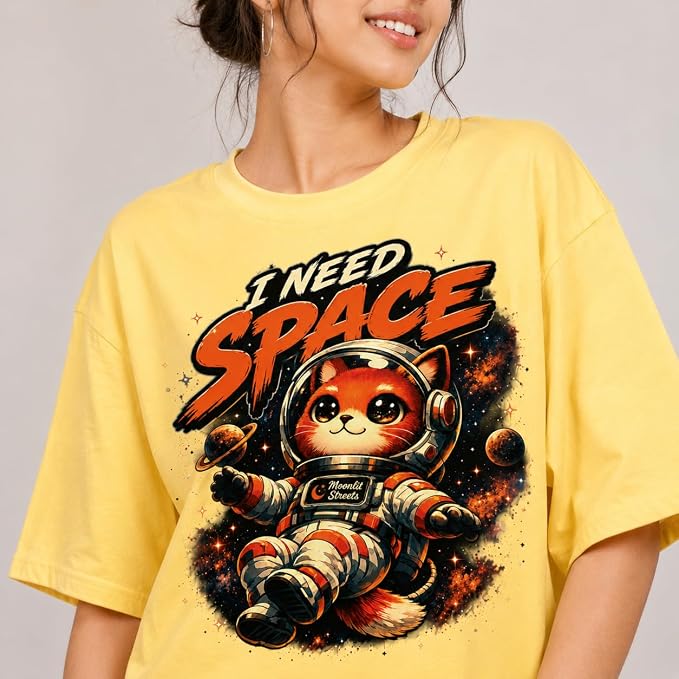 Moonlit Streets Women's Oversized T-Shirt | Relaxed Fit Crew Neck Casual Streetwear T-Shirt Yellow