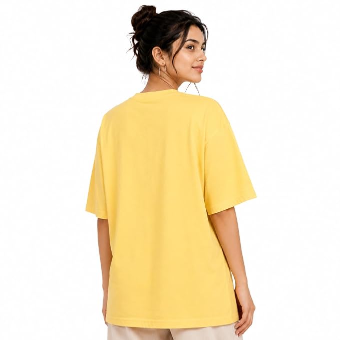 Moonlit Streets Women's Oversized T-Shirt | Relaxed Fit Crew Neck Casual Streetwear T-Shirt Yellow