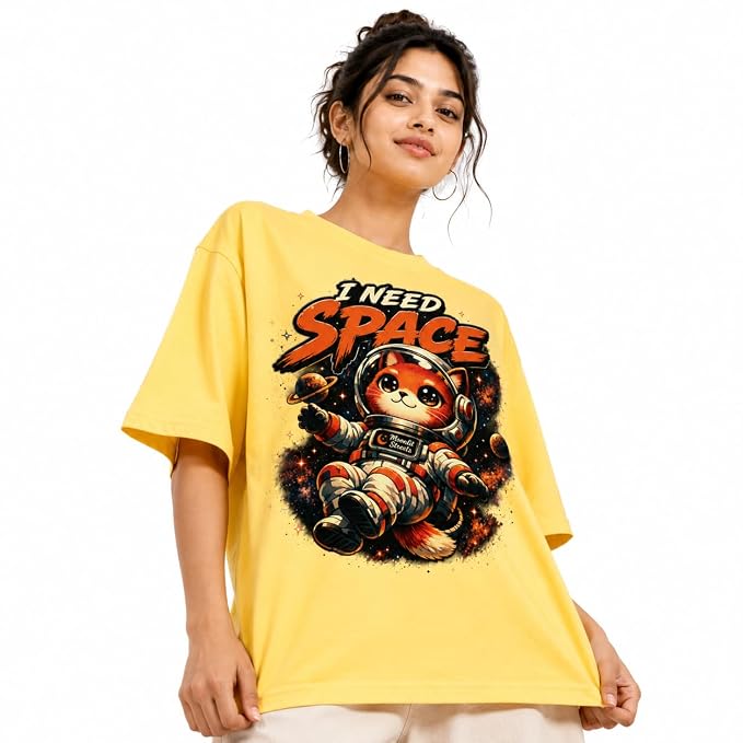 Moonlit Streets Women's Oversized T-Shirt | Relaxed Fit Crew Neck Casual Streetwear T-Shirt Yellow