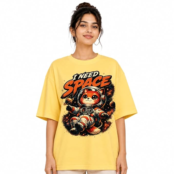 Moonlit Streets Women's Oversized T-Shirt | Relaxed Fit Crew Neck Casual Streetwear T-Shirt Yellow
