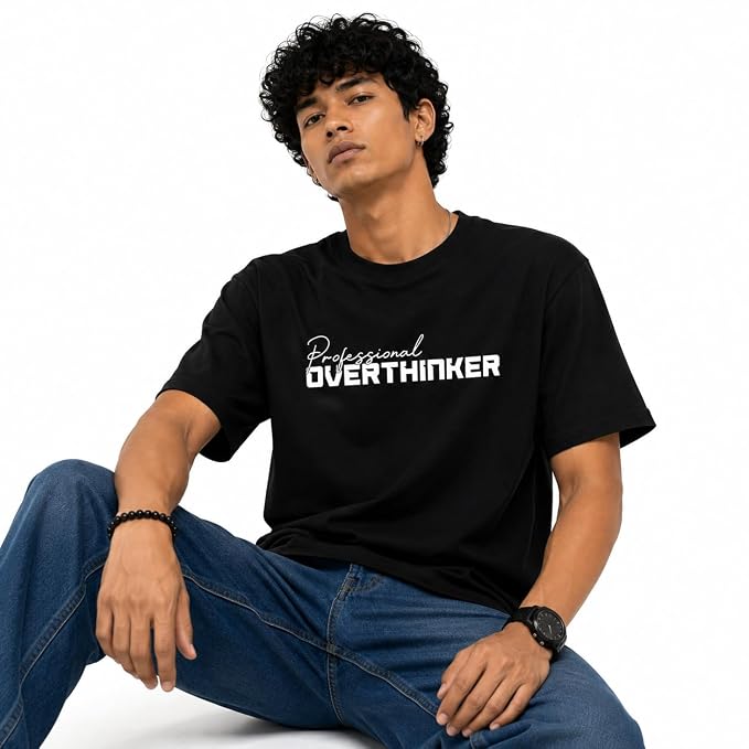 Moonlit Streets Men's 100% Combed Cotton T-Shirt | Graphic Printed | Premium Soft Fabric | Round Neck Half Sleeve Casual Streetwear Tee Black