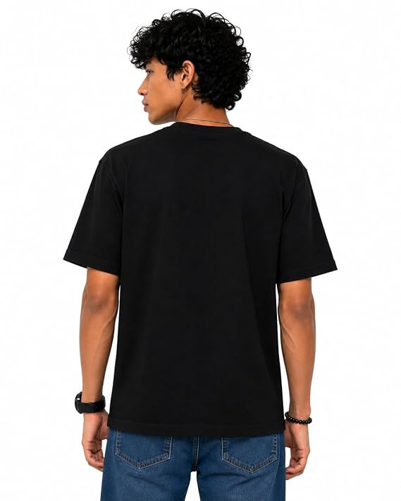 Moonlit Streets Men's 100% Combed Cotton T-Shirt | Graphic Printed | Premium Soft Fabric | Round Neck Half Sleeve Casual Streetwear Tee Black 3