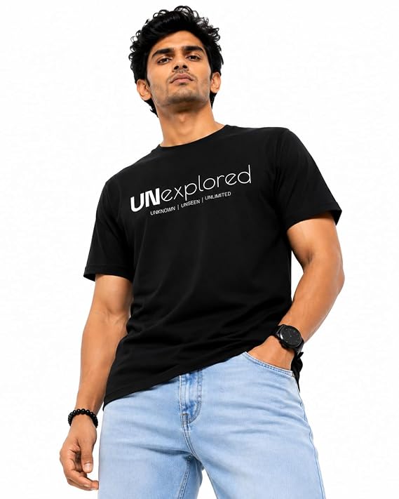 Moonlit Streets Men's 100% Combed Cotton T-Shirt | Graphic Printed | Premium Soft Fabric | Round Neck Half Sleeve Casual Streetwear Tee Black 2