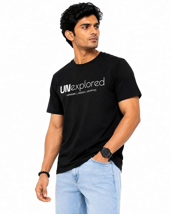 Moonlit Streets Men's 100% Combed Cotton T-Shirt | Graphic Printed | Premium Soft Fabric | Round Neck Half Sleeve Casual Streetwear Tee Black 2