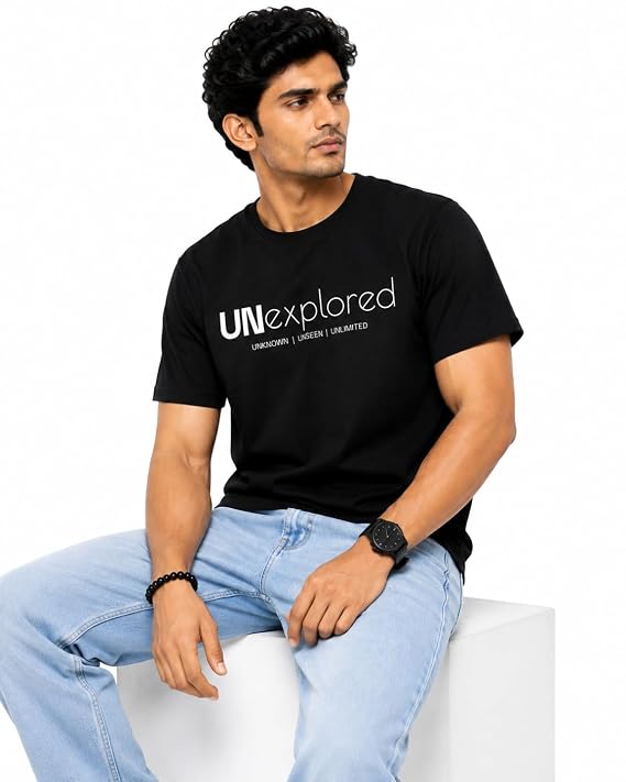 Moonlit Streets Men's 100% Combed Cotton T-Shirt | Graphic Printed | Premium Soft Fabric | Round Neck Half Sleeve Casual Streetwear Tee Black 2